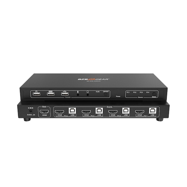 Bzbgear 4x1 4K UHD KVM Switcher with USB2.0 Ports for Peripherals and Audio Support BG-UHD-KVM41A - main